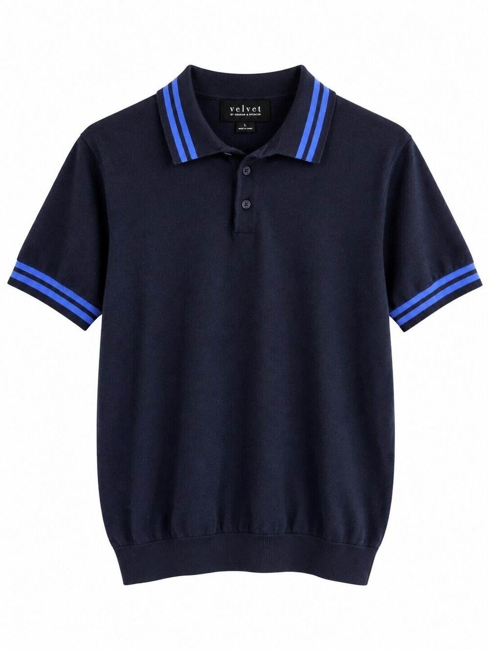 Velvet by Graham & Spencer Navy Cotton Linen Striped Polo Shirt Size L